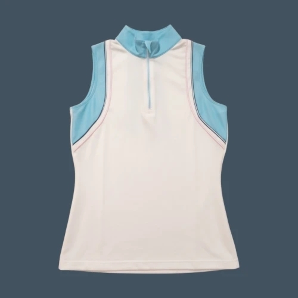 EP New York Sleeveless White Golf Tank with Aqua Trim